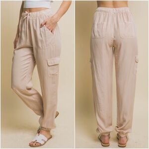 01 Tencel Stretchy Drawstring Waist Pocket Jogger pants